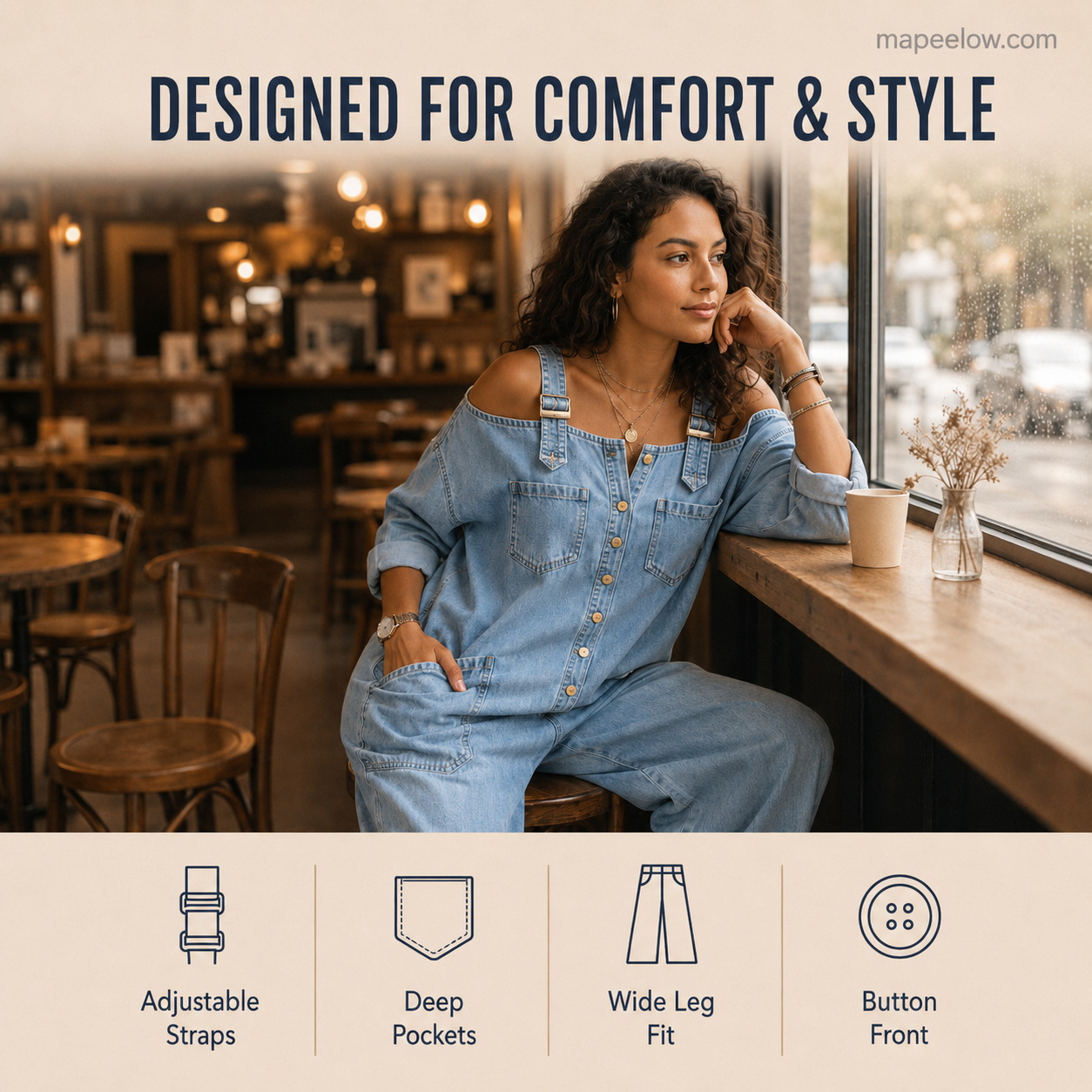 Lös jumpsuit med vida ben och fickor
