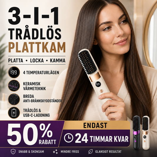 🔥 Idag -50%! Vakna med rufsigt hår? Den trådlösa 3-i-1 stylingkammen ger dig slätt och snyggt hår på nolltid ✨