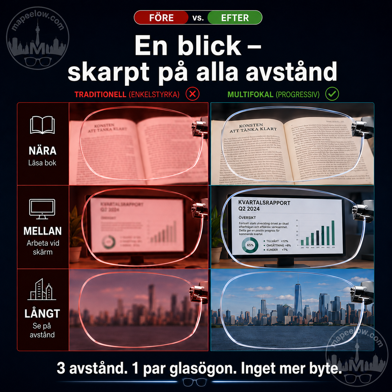 Ramlösa, ultralätta läsglasögon med diamantslipning