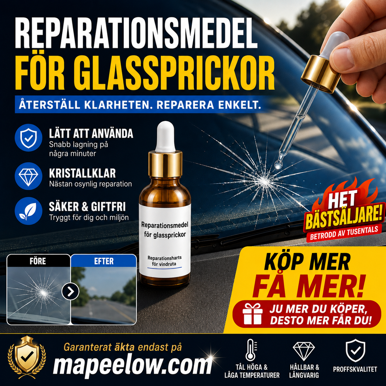 Reparationsmedel för glassprickor