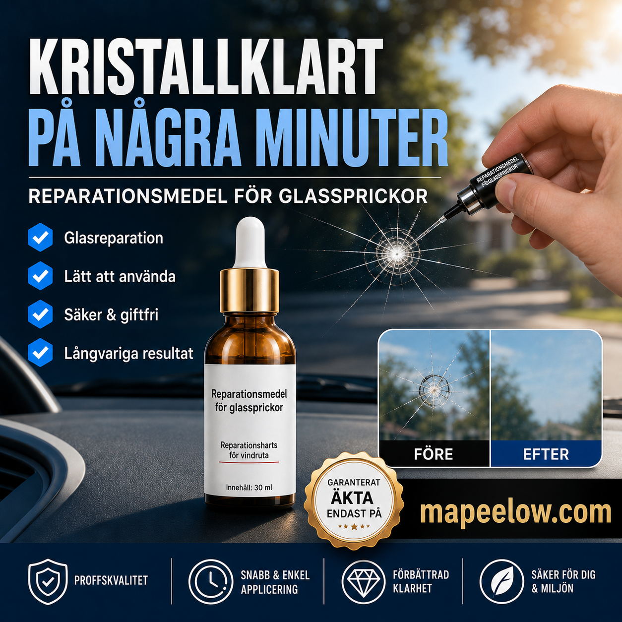 Reparationsmedel för glassprickor