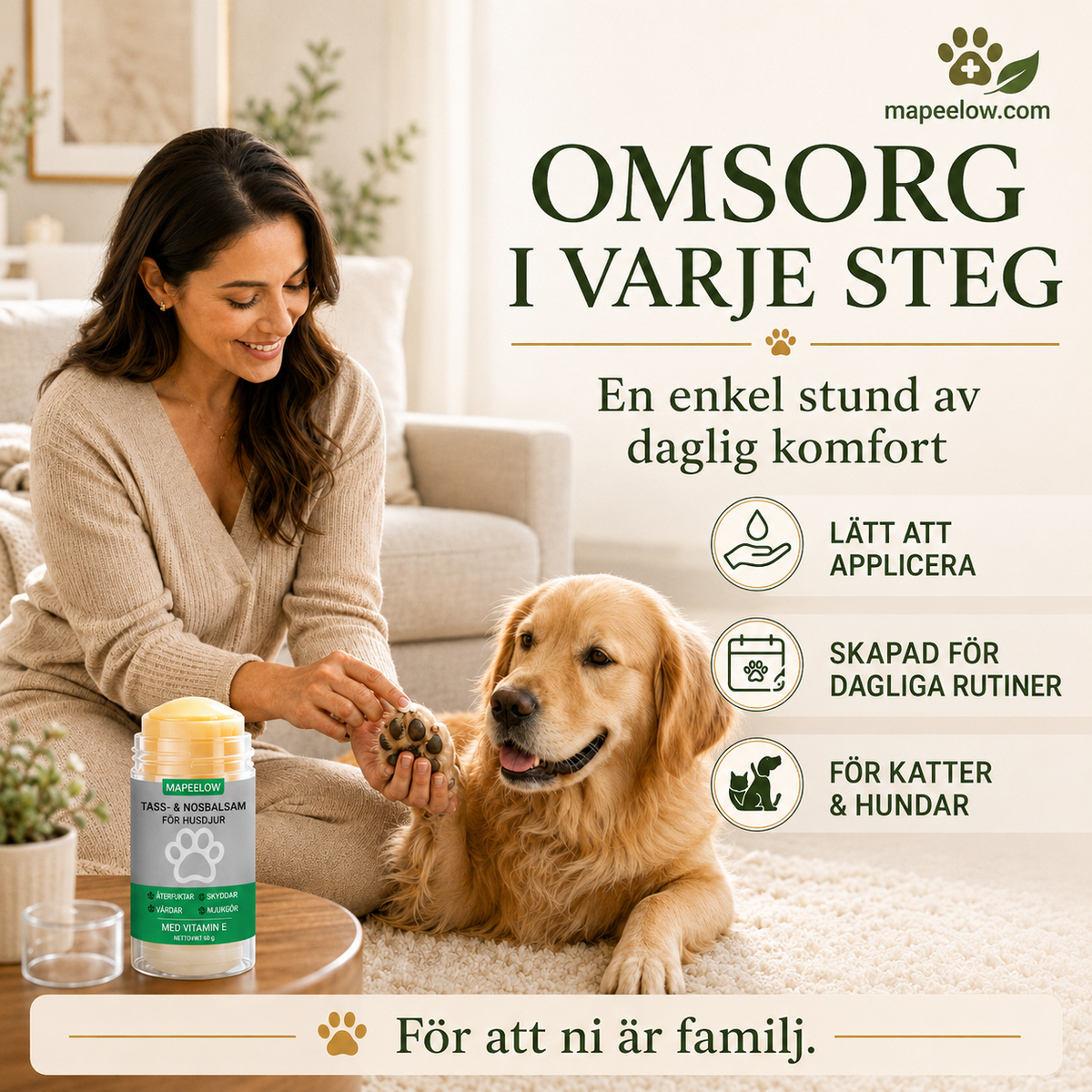 Återfuktande tassbalsam i stift för husdjur