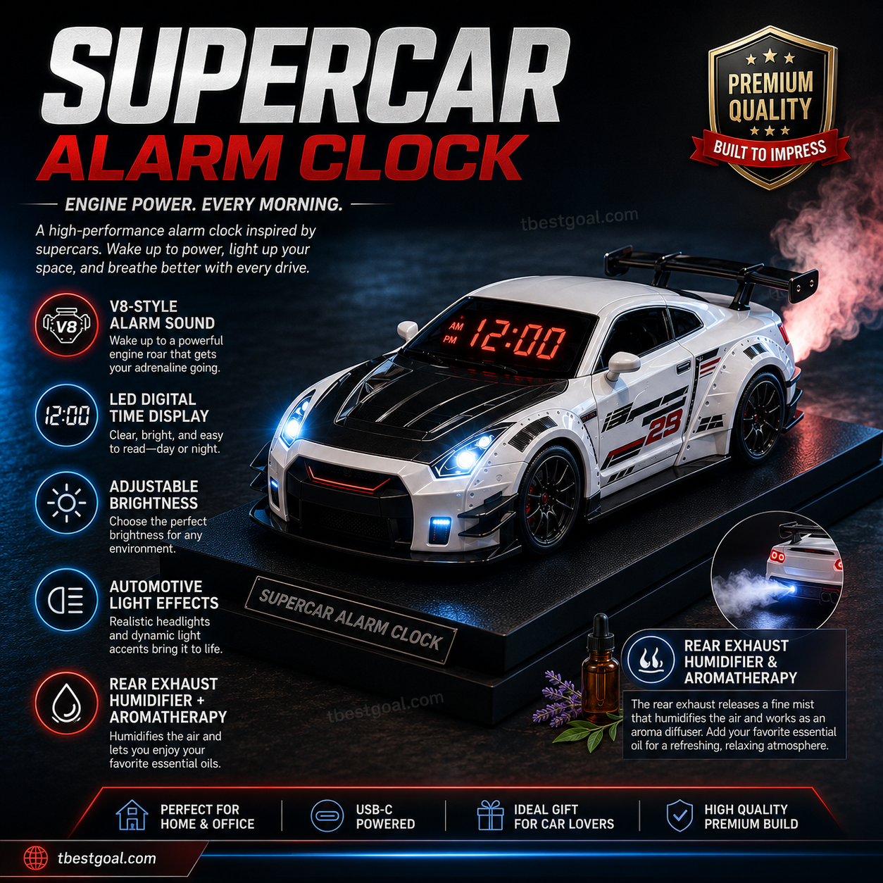 Vakna upp till dånet från en V8-motor 🏎️ Sportbilsväckarklocka med luftfuktarfunktion