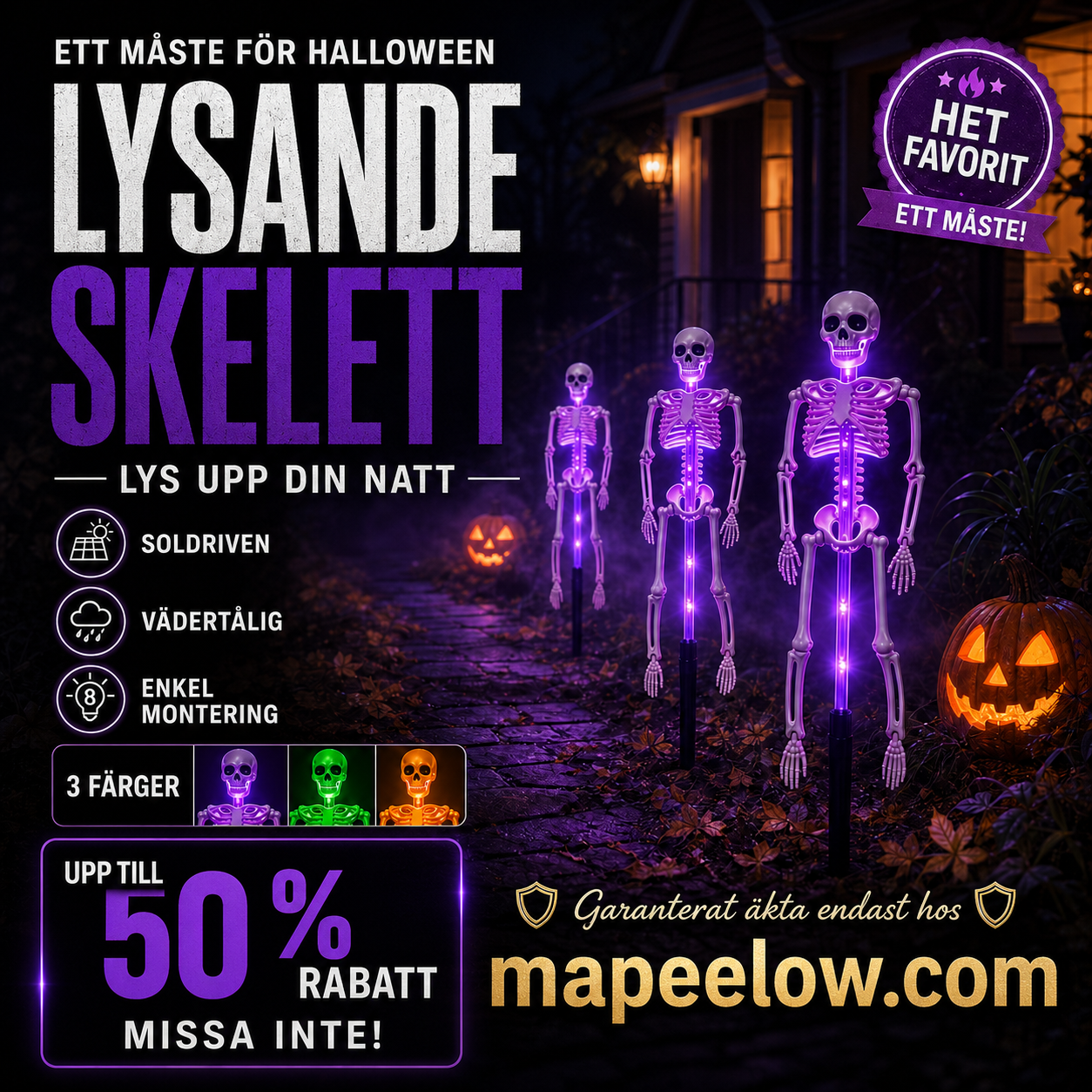 🎃💡 Solcellsdrivna skelettlampor för marken – lyser i mörkret, solcellsdrivna, enkla att installera. Perfekta för spökiga trädgårdar, verandor och gångvägar! 👻🪦✅