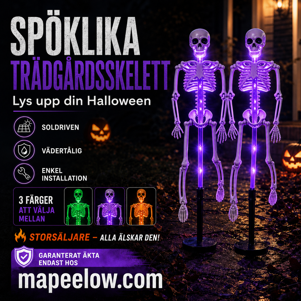 🎃💡 Solcellsdrivna skelettlampor för marken – lyser i mörkret, solcellsdrivna, enkla att installera. Perfekta för spökiga trädgårdar, verandor och gångvägar! 👻🪦✅