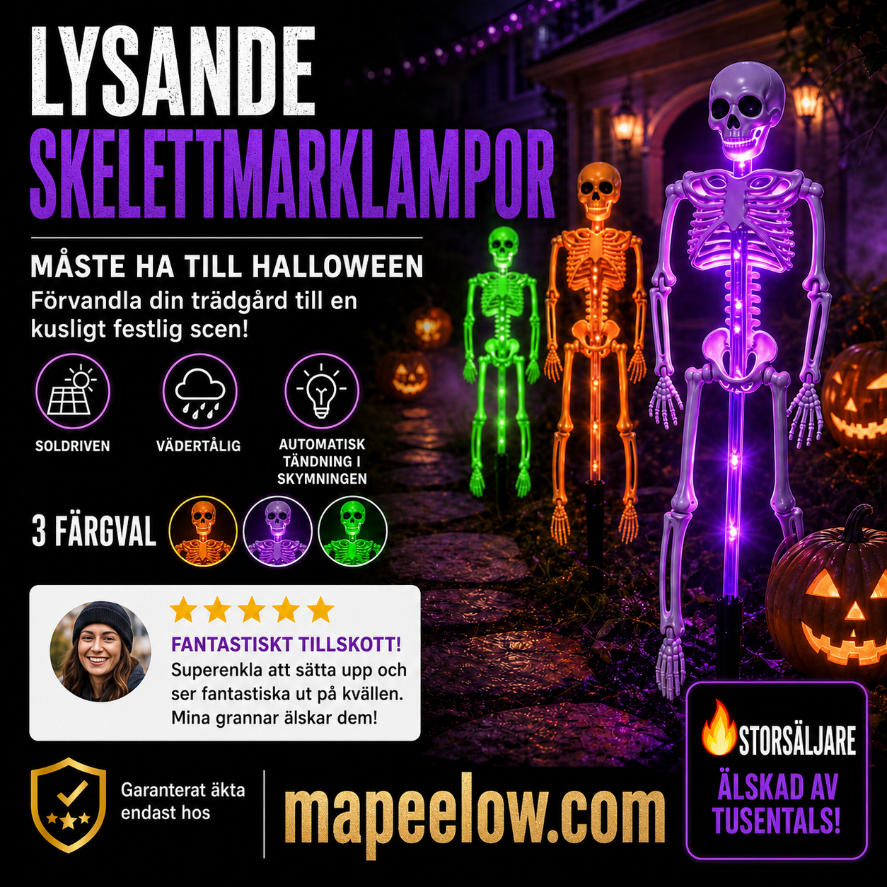 🎃💡 Solcellsdrivna skelettlampor för marken – lyser i mörkret, solcellsdrivna, enkla att installera. Perfekta för spökiga trädgårdar, verandor och gångvägar! 👻🪦✅