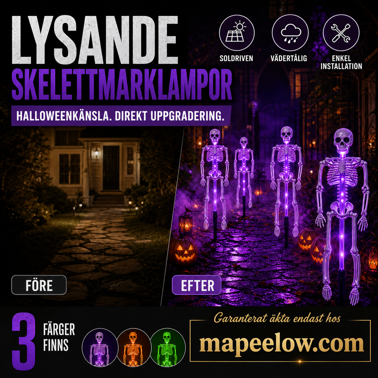 🎃💡 Solcellsdrivna skelettlampor för marken – lyser i mörkret, solcellsdrivna, enkla att installera. Perfekta för spökiga trädgårdar, verandor och gångvägar! 👻🪦✅