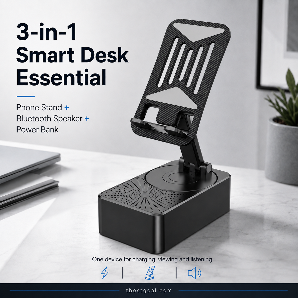 Presenttips - 3-i-1 trådlös Bluetooth-högtalare, laddningsstation och mobilställ