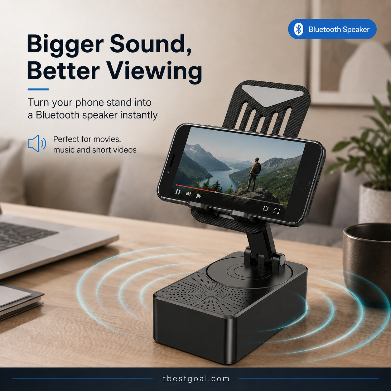 Presenttips - 3-i-1 trådlös Bluetooth-högtalare, laddningsstation och mobilställ