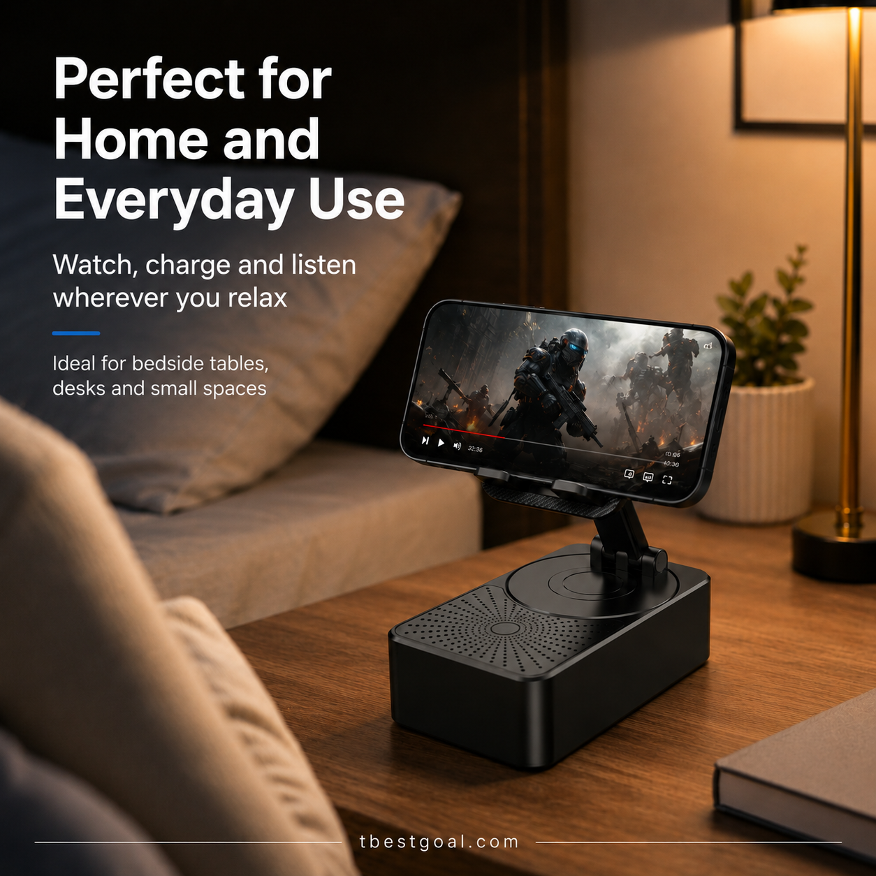 Presenttips - 3-i-1 trådlös Bluetooth-högtalare, laddningsstation och mobilställ