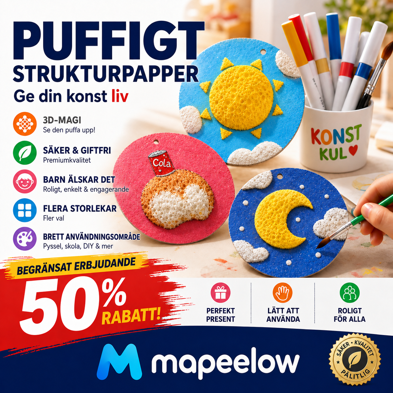 🎨 50% RABATT NU! Magic Fluffy Pigments & 3D‑papper – rita, fukta och se motivet svälla – kreativ magi för alla åldrar ✨🖌️