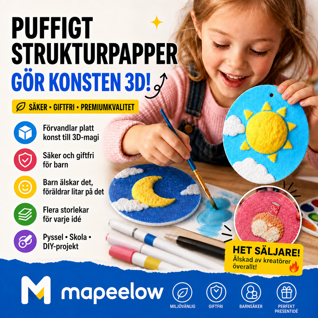 🎨 50% RABATT NU! Magic Fluffy Pigments & 3D‑papper – rita, fukta och se motivet svälla – kreativ magi för alla åldrar ✨🖌️