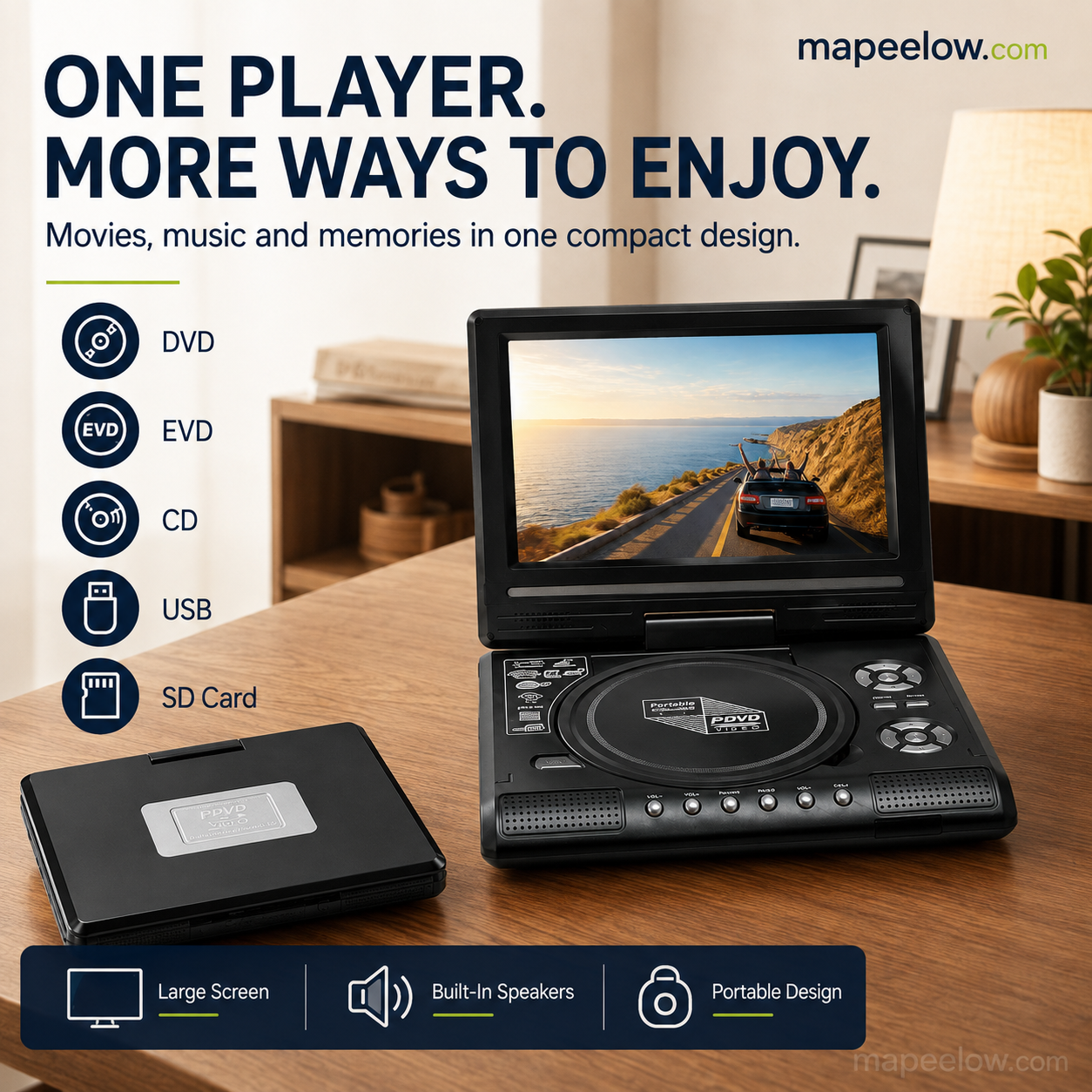 📺 7.8" HD Bärbar DVD/EVD-spelare – Stor skärm, uppladdningsbar & kompatibel med DVD/CD/USB/SD – Perfekt för hem & resor 🔥 50% RABATT