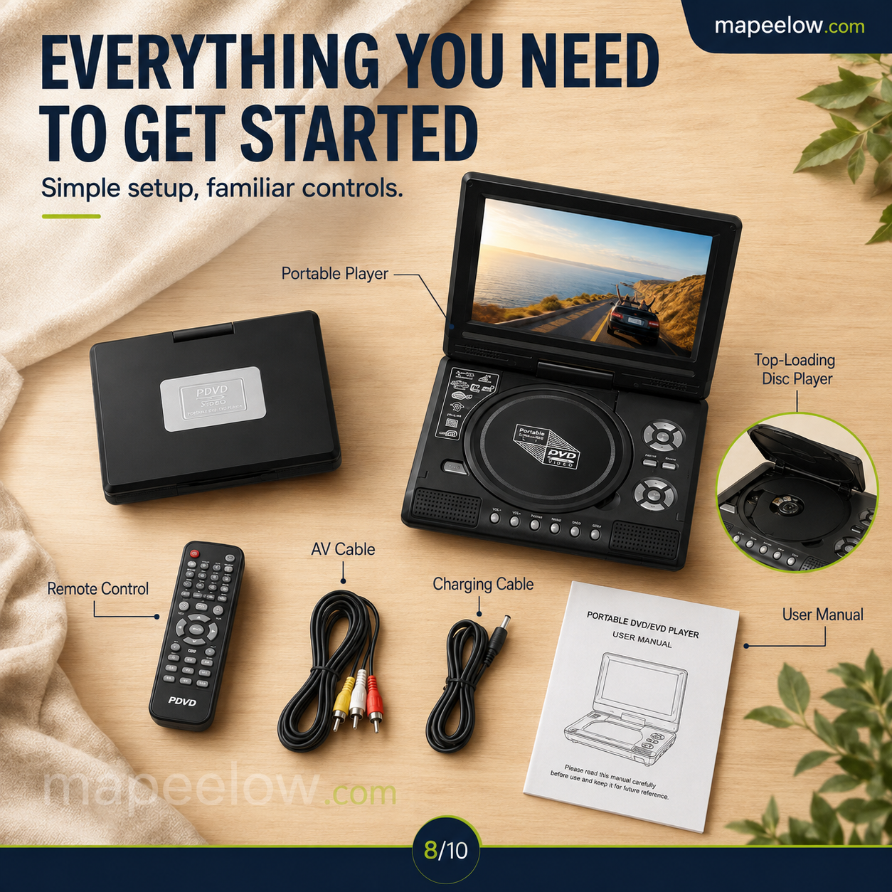 📺 7.8" HD Bärbar DVD/EVD-spelare – Stor skärm, uppladdningsbar & kompatibel med DVD/CD/USB/SD – Perfekt för hem & resor 🔥 50% RABATT