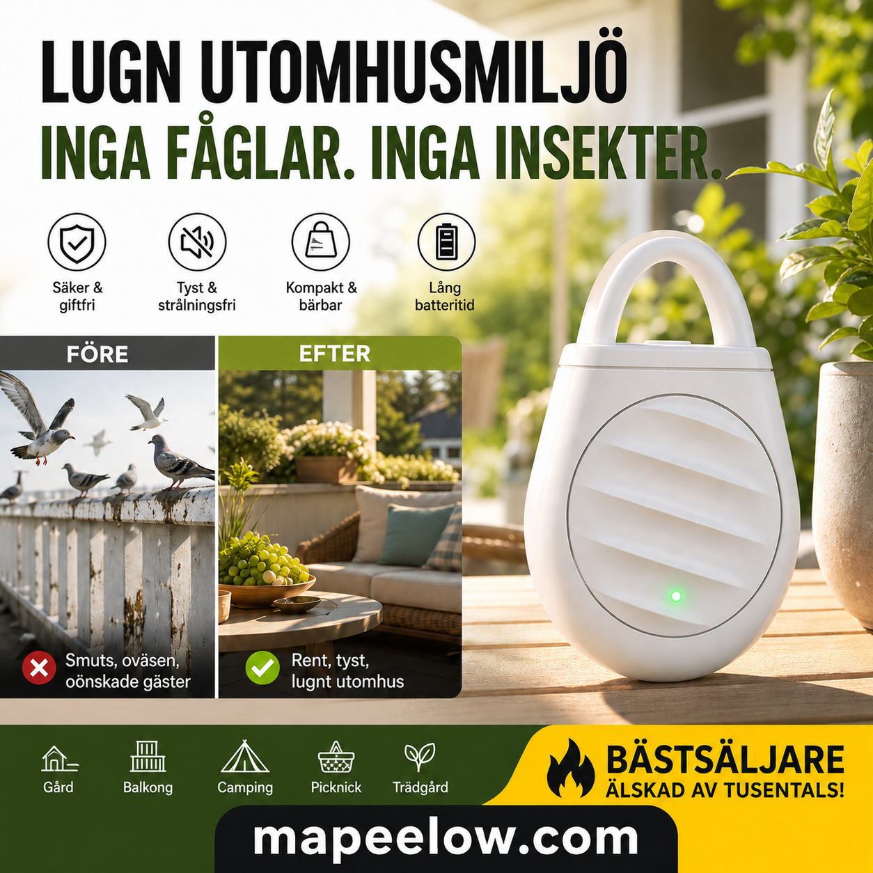 🐦 Bärbar ultraljudsskrämmare mot fåglar och skadedjur