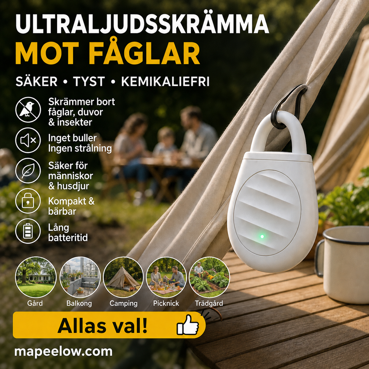 🐦 Bärbar ultraljudsskrämmare mot fåglar och skadedjur