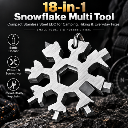 18-i-1 snöflingeformat multiverktyg, skiftnyckel i rostfritt stål med skruvmejsel & flasköppnare