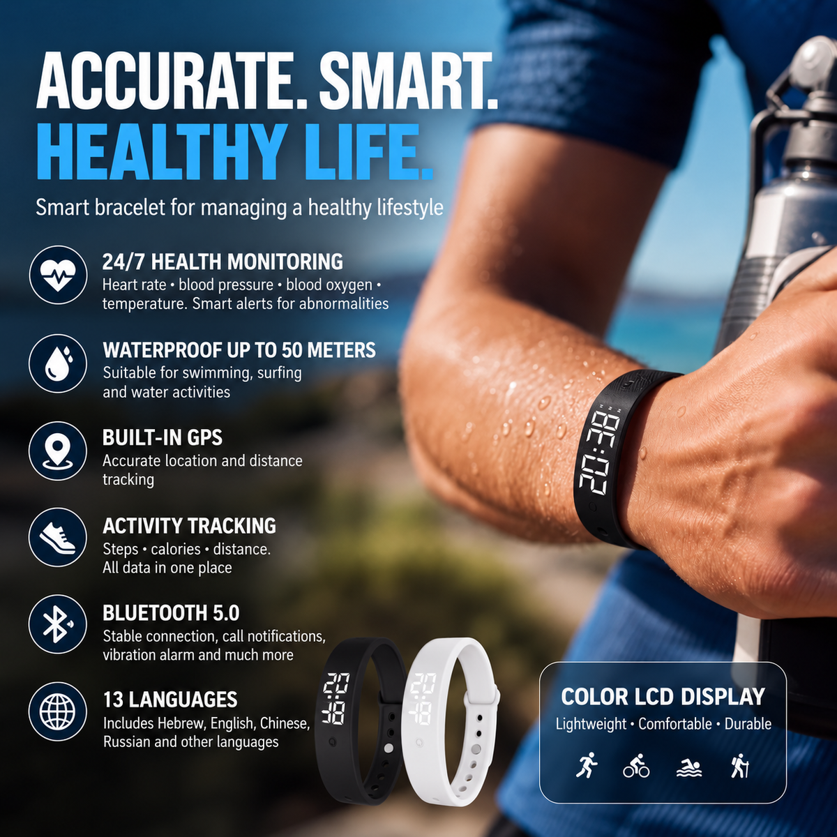 ⌚ SmartSense-aktivitetsmätare – mäter kroppstemperaturen. Vattentålig ner till 50 meters djup – perfekt för träning och vardag! 💪🔥