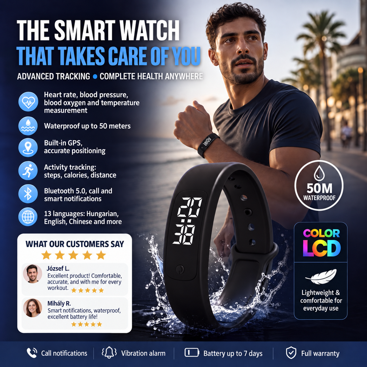 ⌚ SmartSense-aktivitetsmätare – mäter kroppstemperaturen. Vattentålig ner till 50 meters djup – perfekt för träning och vardag! 💪🔥