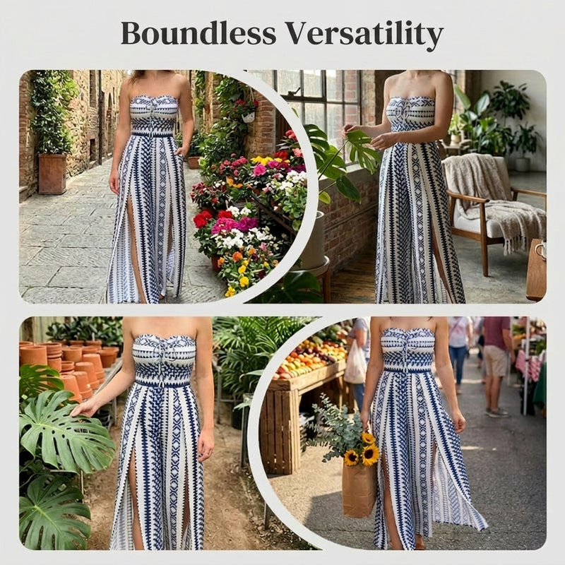 👗 50% RABATT NU! 🌺 Geometrisk Jumpsuit med Sidoslits – Elastisk Rygg & Unikt Mönster ✨