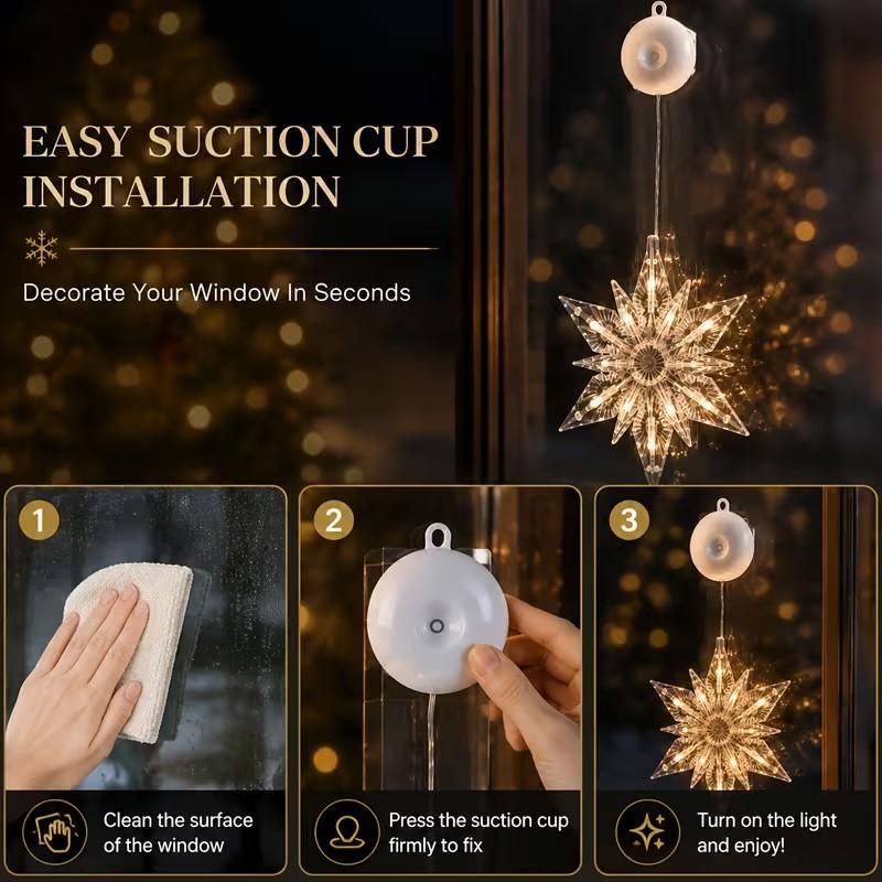 ⏳SISTA REA-DAGEN🎄❄️ DIY LED-sugkoppslampor med julsnöflingor ✨ | Batteridrivna, varmt och flerfärgat ljus, sugkoppslampor för fönster, juldekoration för hem och fest