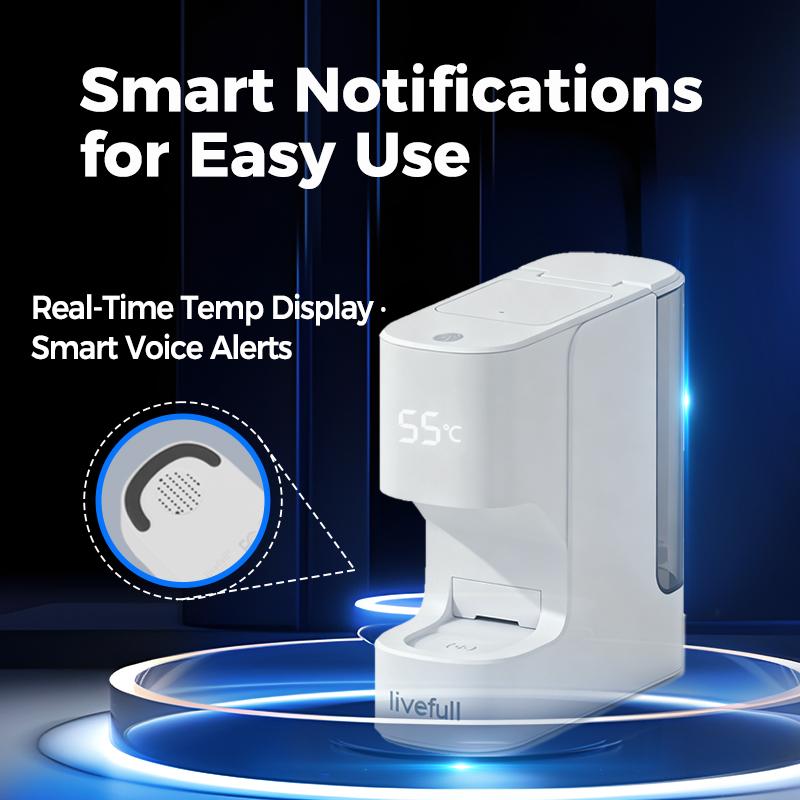 Livefull Smart Hot Face Towel Heater Machine CL01 – 5 sekunders snabb uppvärmning & konstant temperatur på 55°C, automatisk handdukdistribution med smarta röstmeddelanden, inklusive 20 komprimerade handdukar.