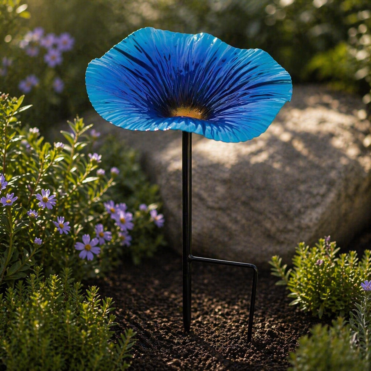 Färgglad fågelmatare i form av en blomsterstake