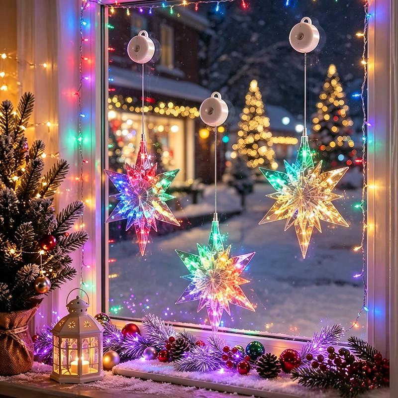 ⏳SISTA REA-DAGEN🎄❄️ DIY LED-sugkoppslampor med julsnöflingor ✨ | Batteridrivna, varmt och flerfärgat ljus, sugkoppslampor för fönster, juldekoration för hem och fest