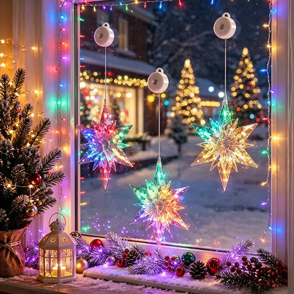 ⏳SISTA REA-DAGEN🎄❄️ DIY LED-sugkoppslampor med julsnöflingor ✨ | Batteridrivna, varmt och flerfärgat ljus, sugkoppslampor för fönster, juldekoration för hem och fest