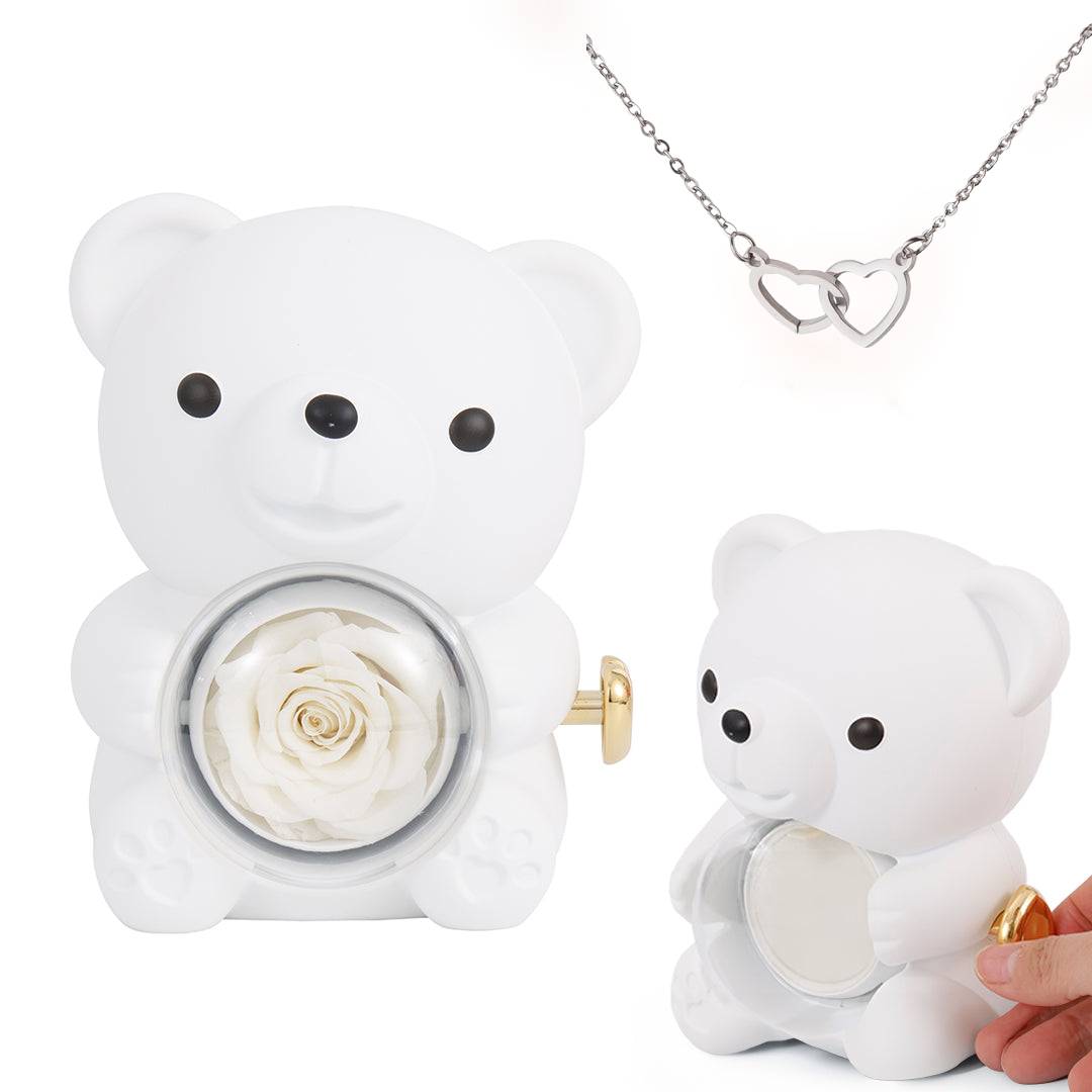 💝Graverat hjärthalsband – med äkta rosbjörn i presentförpackning🧸