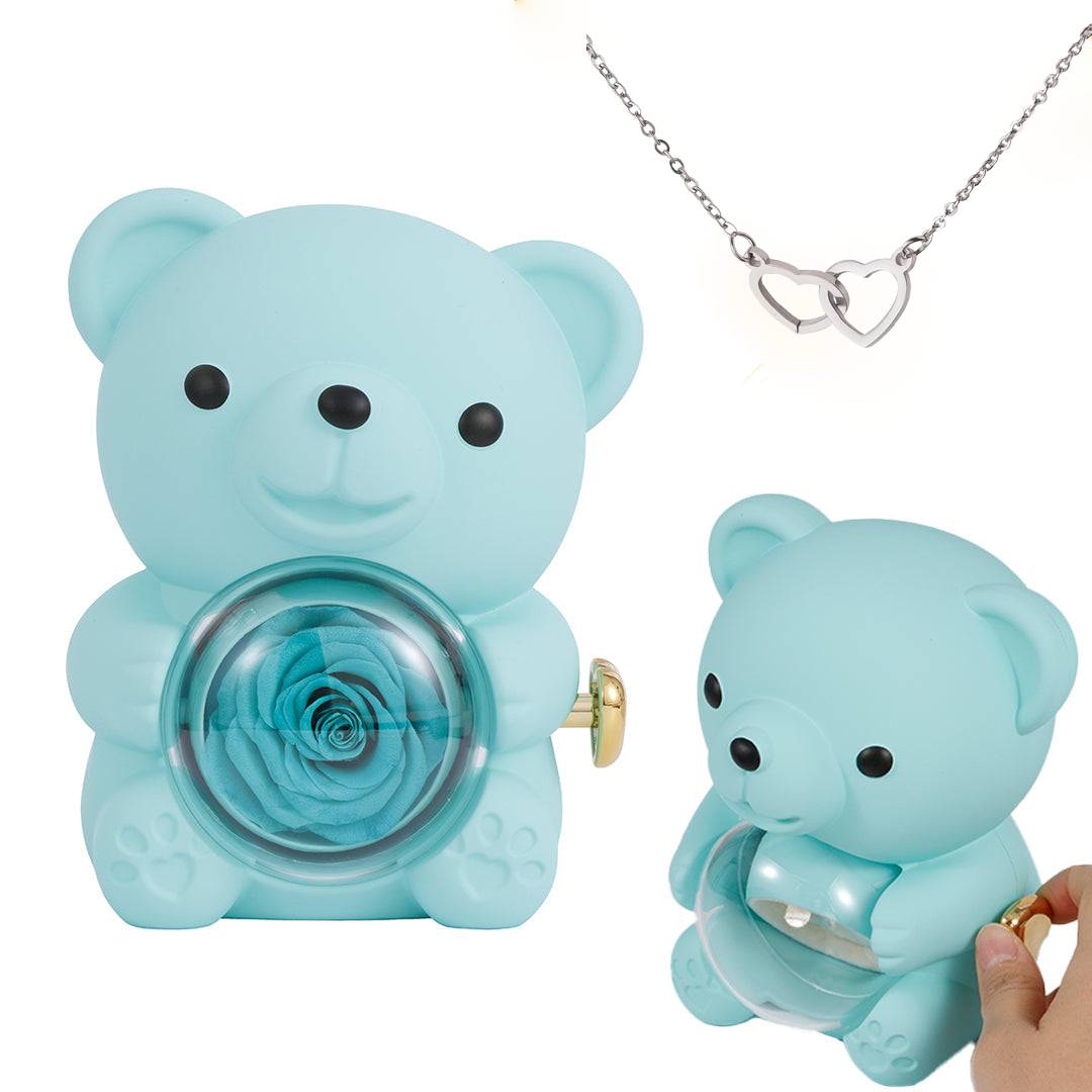 💝Graverat hjärthalsband – med äkta rosbjörn i presentförpackning🧸