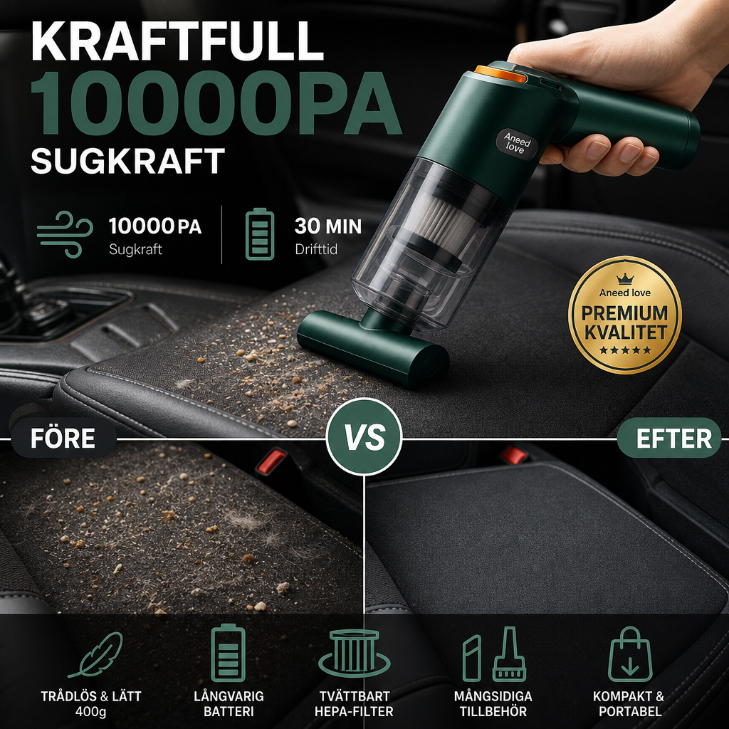 🚗 50 % RABATT NU! 🔋 Kraftfull sladdlös bildammsugare – kompakt och lätt med 10 000 Pa sugkraft 🧹