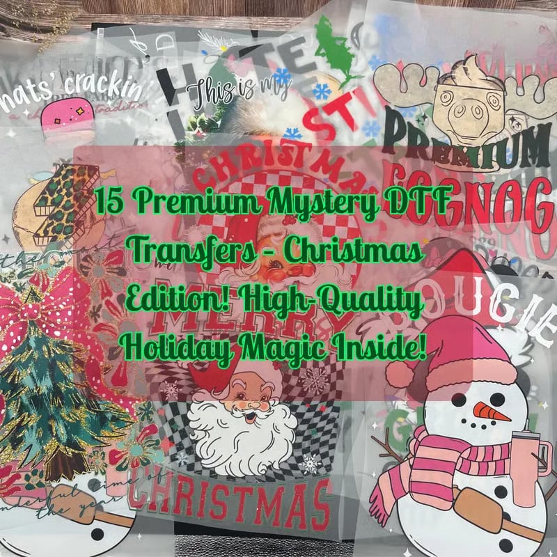 🎄 15 DELAR Julens Mysterie DTF-Transferpaket för Festliga DIY-kreationer