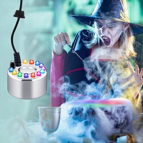 ⏳Tidsbegränsat specialerbjudande⏰ 12-LED ultraljudsdimskapare – Skapar sval dimma och färgglatt ljus – Perfekt för luftfuktare, fontäner eller Halloween-dekoration – går tyst i vatten 💧✨