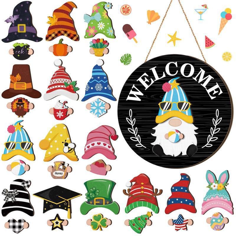 🎅Saisonangebot🌟Ihr ganzjähriges Fest der Kreativität!🎄Austauschbares hölzernes Gnom-Willkommensschild🎈