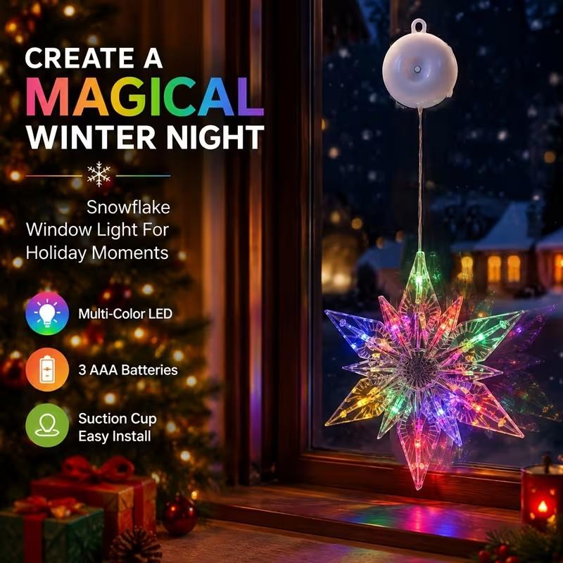 ⏳SISTA REA-DAGEN🎄❄️ DIY LED-sugkoppslampor med julsnöflingor ✨ | Batteridrivna, varmt och flerfärgat ljus, sugkoppslampor för fönster, juldekoration för hem och fest