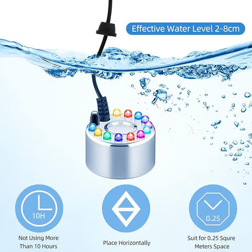 ⏳Tidsbegränsat specialerbjudande⏰ 12-LED ultraljudsdimskapare – Skapar sval dimma och färgglatt ljus – Perfekt för luftfuktare, fontäner eller Halloween-dekoration – går tyst i vatten 💧✨
