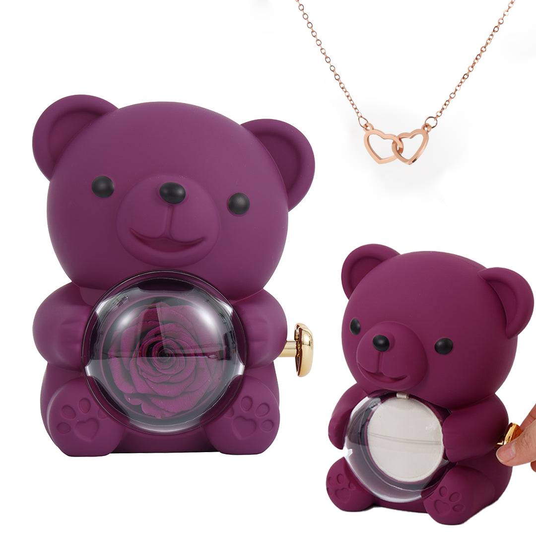 💝Graverat hjärthalsband – med äkta rosbjörn i presentförpackning🧸