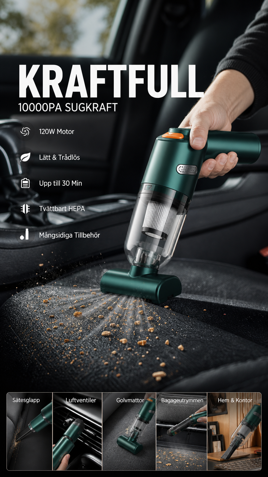 🚗 50 % RABATT NU! 🔋 Kraftfull sladdlös bildammsugare – kompakt och lätt med 10 000 Pa sugkraft 🧹