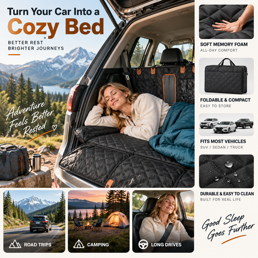 🚗 50% RABATT NU! Hopfällbar memory foam-bädd för bilens baksäte – portabel campingmadrass