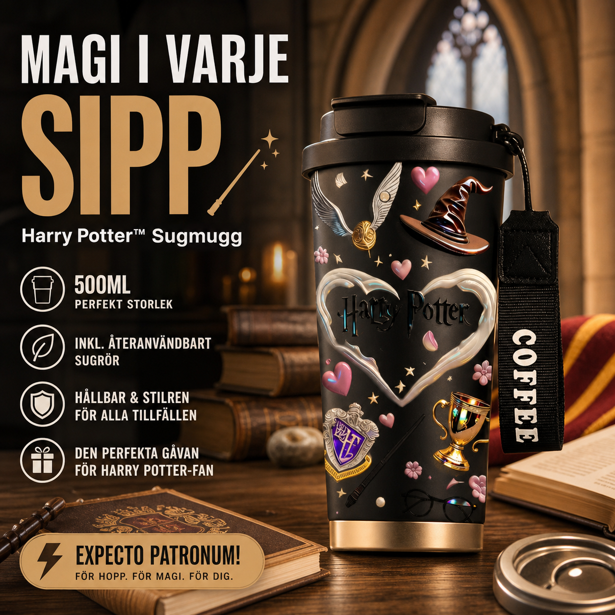 Harry Potter-magi – Patron-glas med sugrör