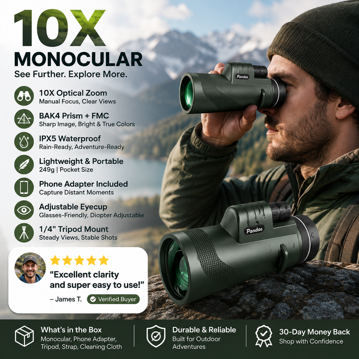 🔭 Monokular med 10× förstoring