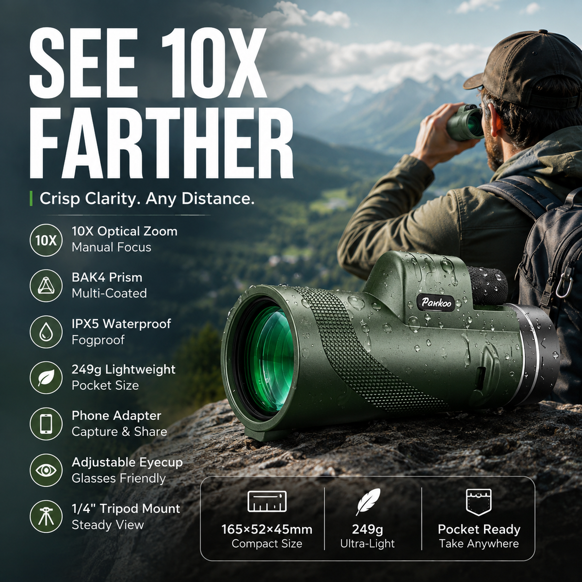 🔭 Monokular med 10× förstoring