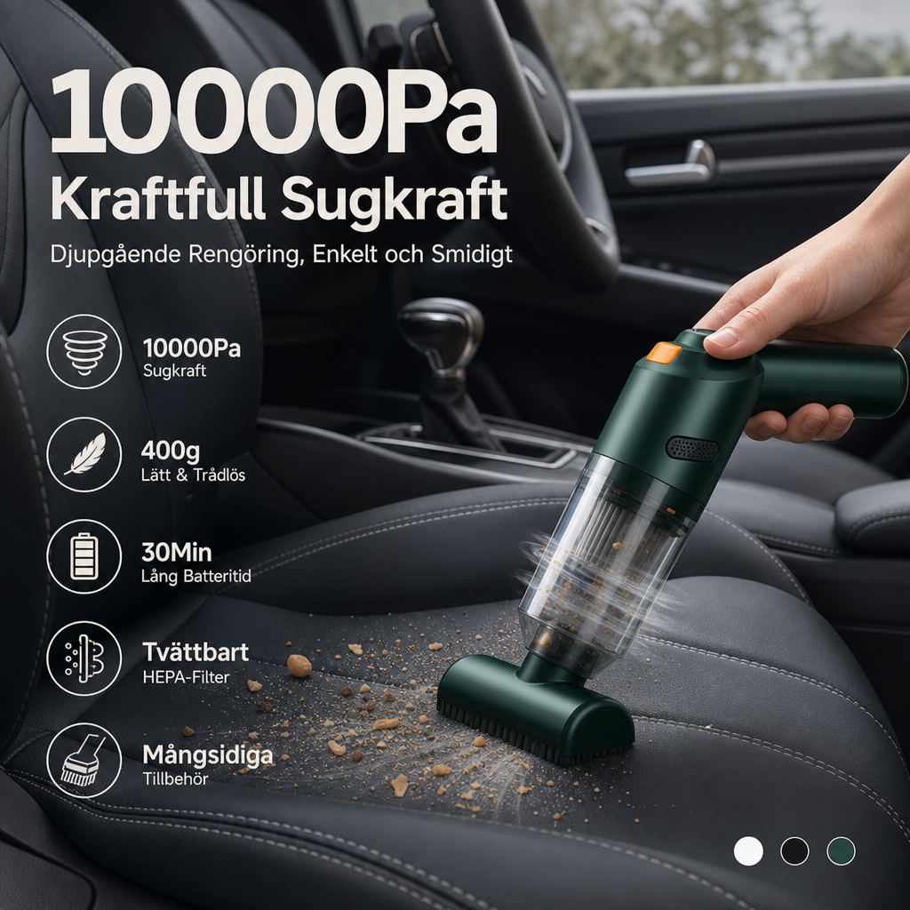🚗 50 % RABATT NU! 🔋 Kraftfull sladdlös bildammsugare – kompakt och lätt med 10 000 Pa sugkraft 🧹