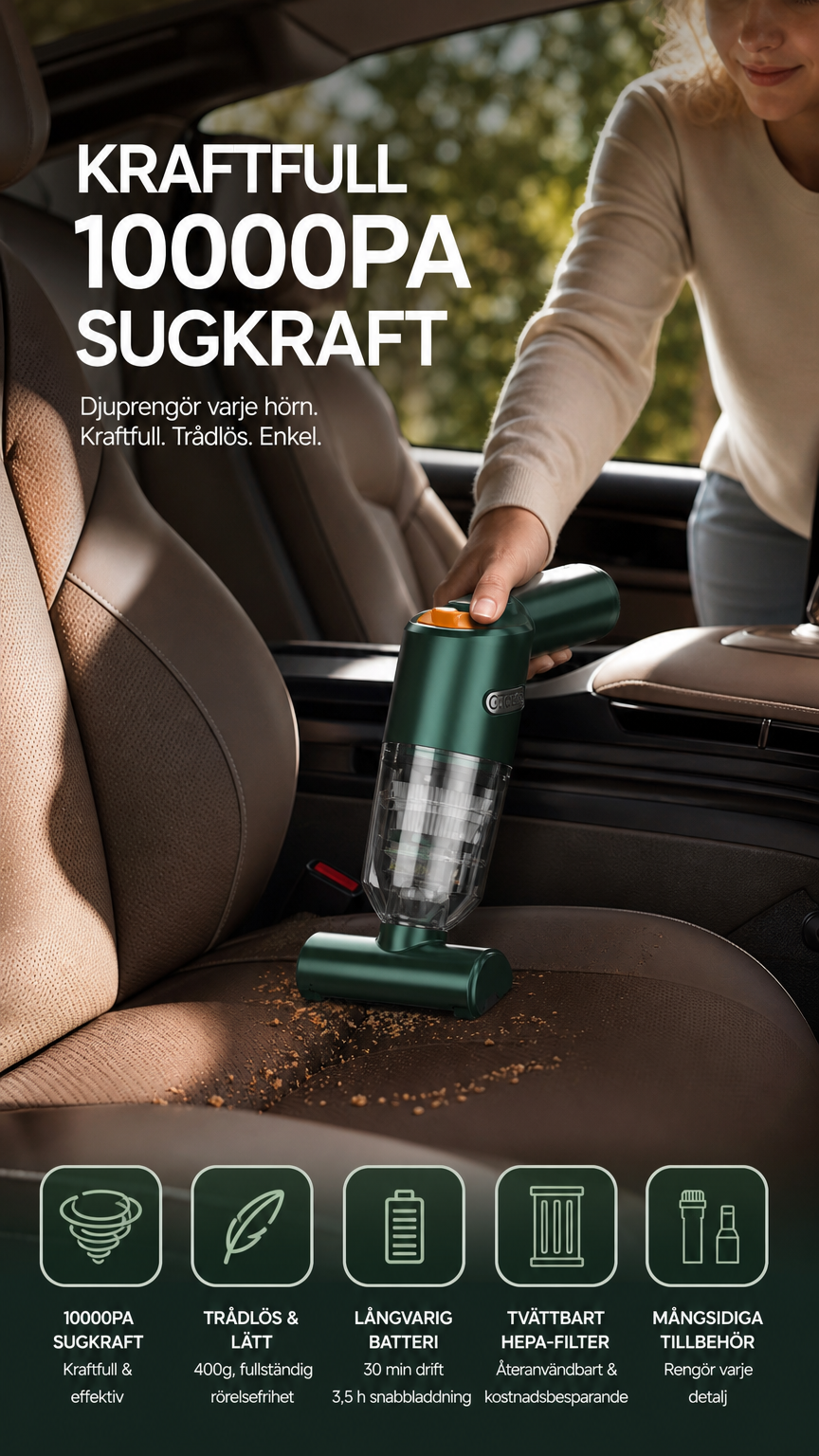🚗 50 % RABATT NU! 🔋 Kraftfull sladdlös bildammsugare – kompakt och lätt med 10 000 Pa sugkraft 🧹