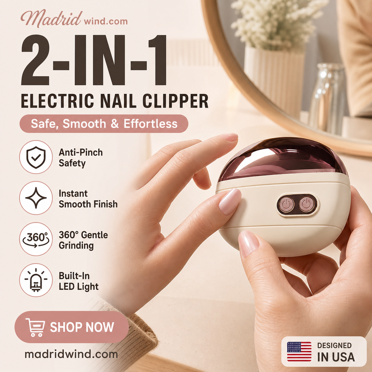 🎉 2026-REA – Över 113 000 sålda! ✂️ Smart elektrisk 2-i-1-nagelklippare och polerare – klämskydd och LED-lampa 💅