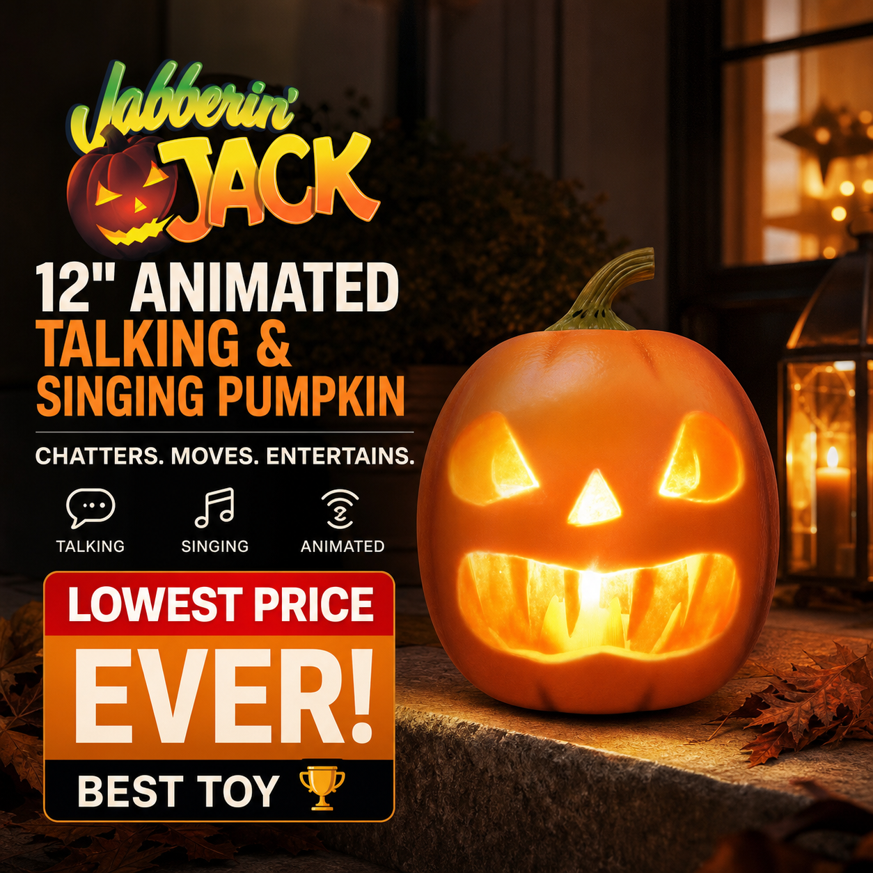 📢⏰Lägsta pris någonsin🎁Jabberin' Jack – animerad, talande och sjungande pumpa