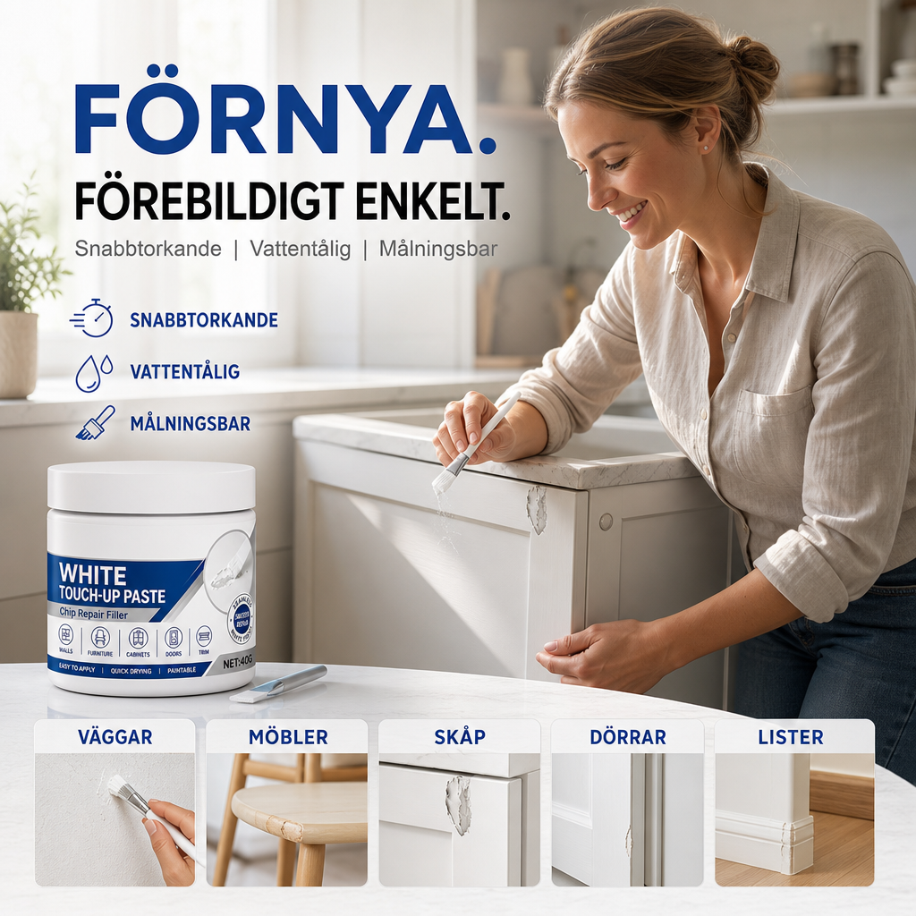 ✨ Återställ dina vita möblers rena utseende på några minuter – effektiv reparationspasta för repor och små skador 🏠