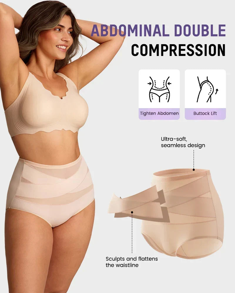 🌸Sista dagen – köp 1, få 3 paket✨Plus size-högmidjade trosor med korsande magkontroll
