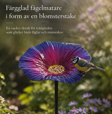 Färgglad fågelmatare i form av en blomsterstake